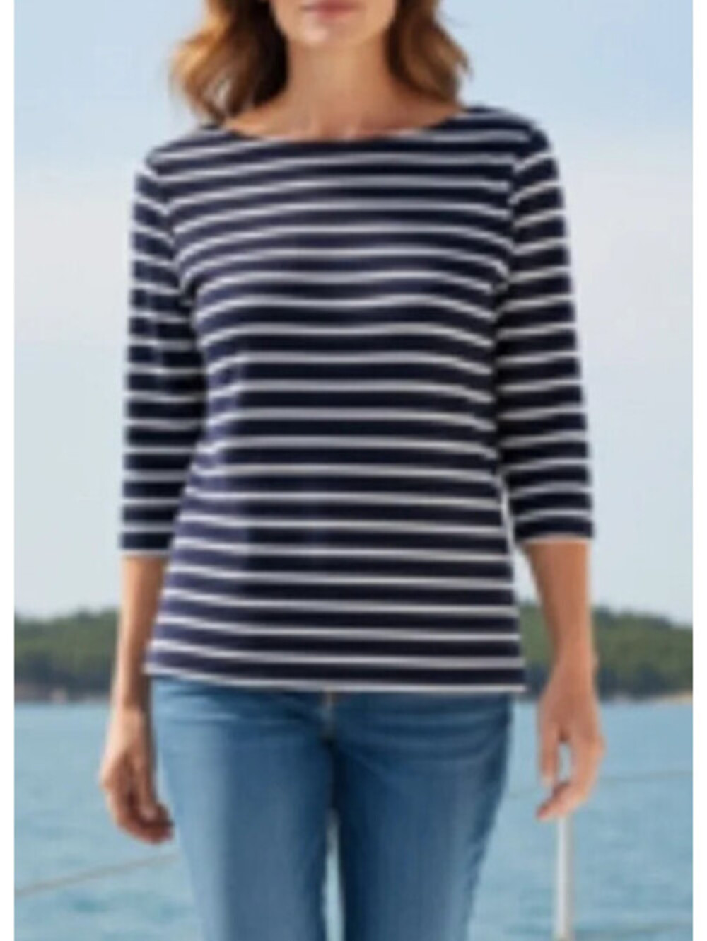 Talbots Size 3XL Womens Top Striped Blue and White 3/4 Sleeve Stretch Nautical